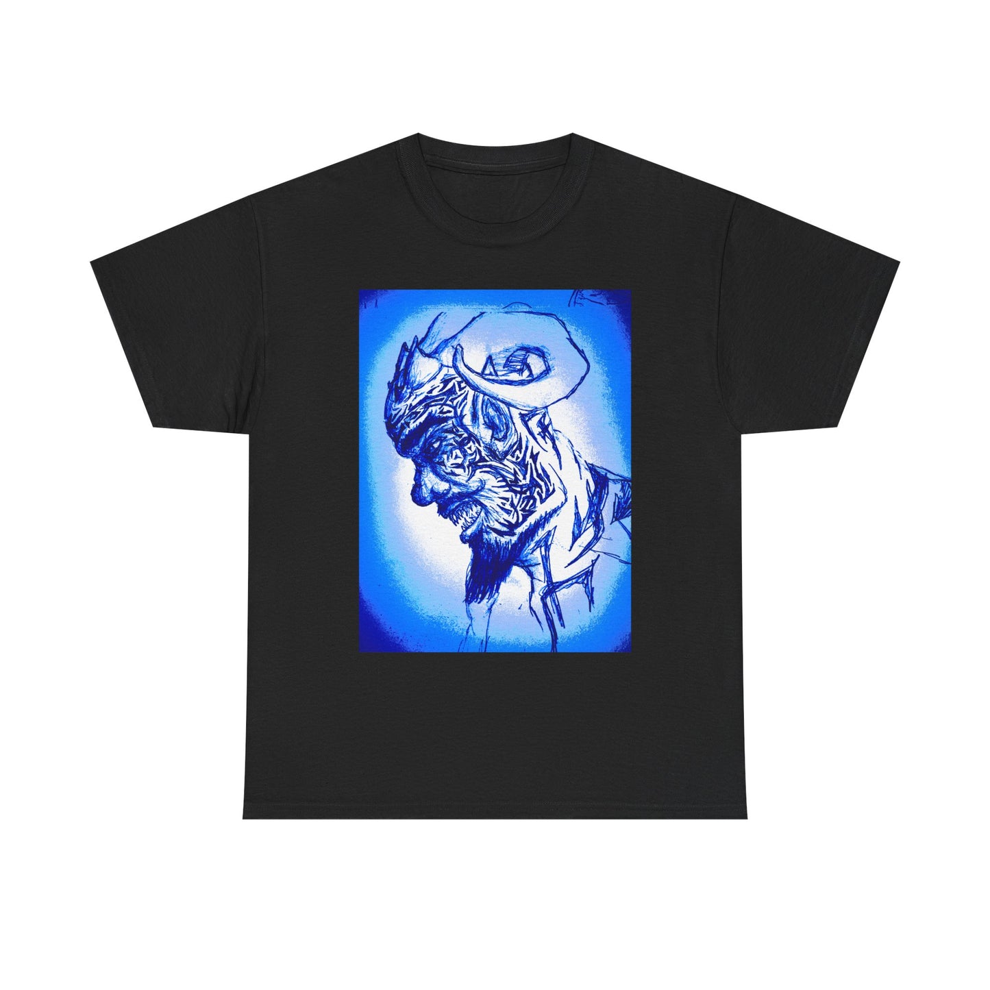 Blue Surreal Demon Horned Halo Portrait Tee