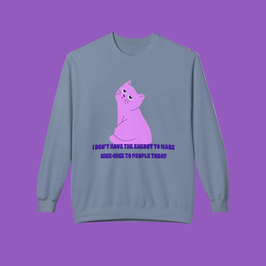 Cat Energy Sweatshirt, Cozy Unisex Crewneck, Funny Cat Lover Gift, Relaxed Fit Pullover, Perfect for Cat Lovers and Introverts