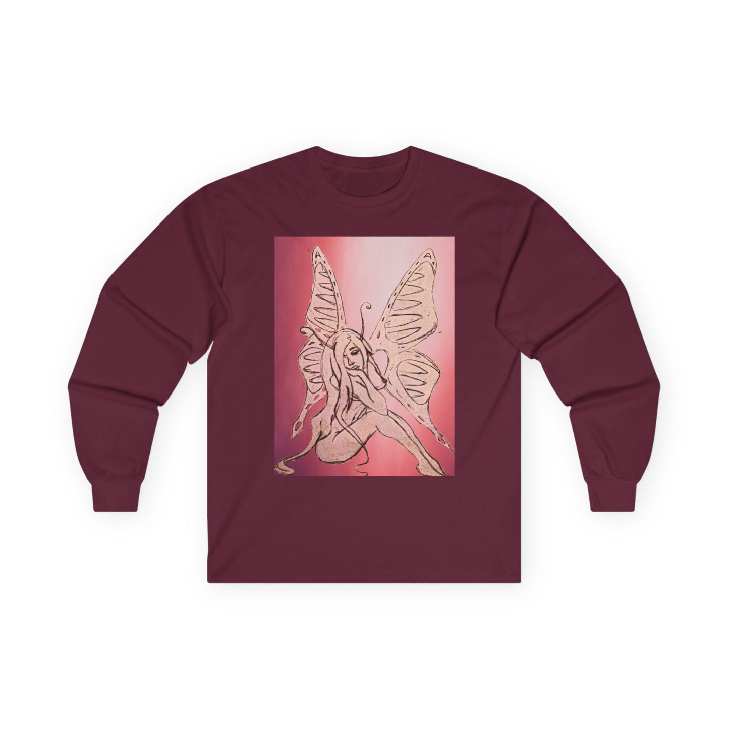 Butterfly Fairy Long Sleeve Tee — Ethereal Pink Graphic Shirt