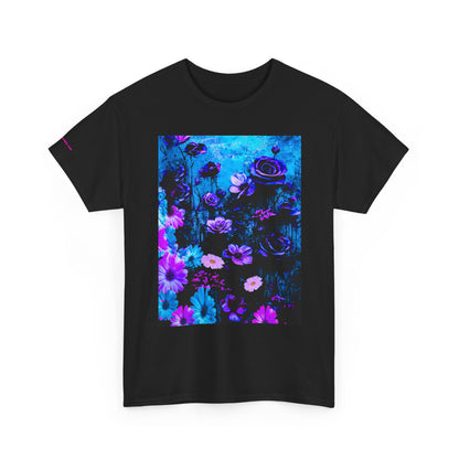Fluorescent Floral Tee — Neon Blue & Purple Garden T-Shirt