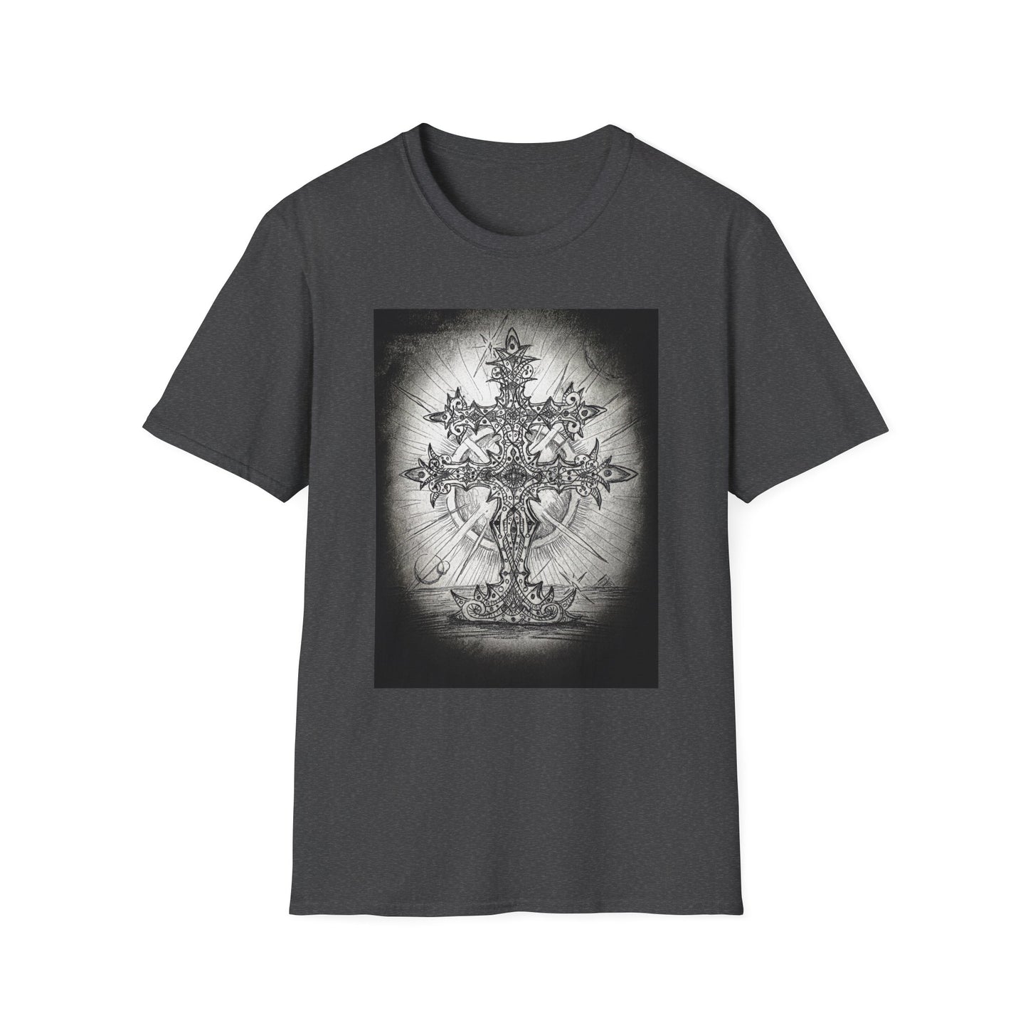 Celtic Cross Graphic Tee, Unisex Softstyle T-Shirt, Spiritual Cross Design Shirt, Casual Wear, Gift for Him/Her