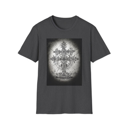 Celtic Cross Graphic Tee, Unisex Softstyle T-Shirt, Spiritual Cross Design Shirt, Casual Wear, Gift for Him/Her