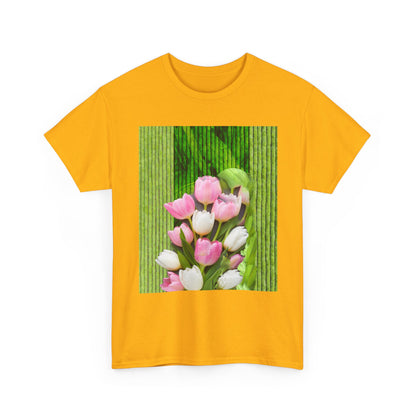 Textured Tulips Unisex Heavy Cotton Tee - Vibrant Spring Blossom T-Shirt, Everyday Wear, Gift for Plant Lovers, Mother's Day Apparel, [...]