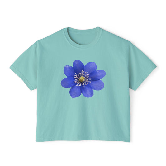 Botanical Women's Boxy Tee, Floral Crop Top, Casual Summer Wear, Gift for Her, Nature Lover Shirt