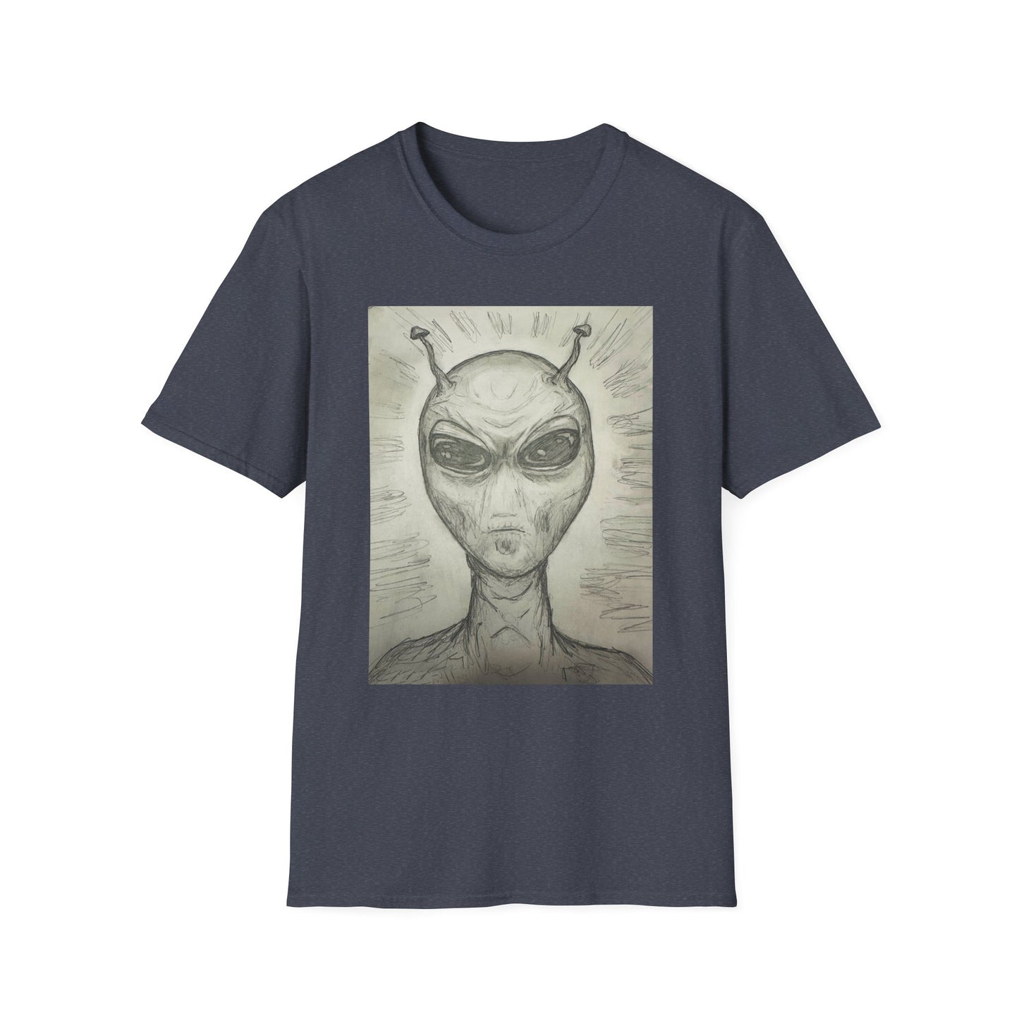 Alien Sketch B & W Unisex Softstyle T-Shirt, Casual Graphic Tee, Sci-Fi Lover Apparel, Unique Gift for UFO Enthusiasts, Everyday Wear