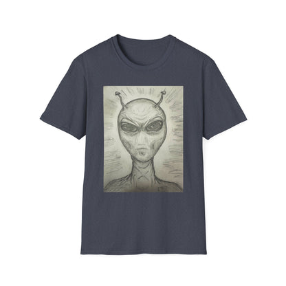 Alien Sketch B & W Unisex Softstyle T-Shirt, Casual Graphic Tee, Sci-Fi Lover Apparel, Unique Gift for UFO Enthusiasts, Everyday Wear