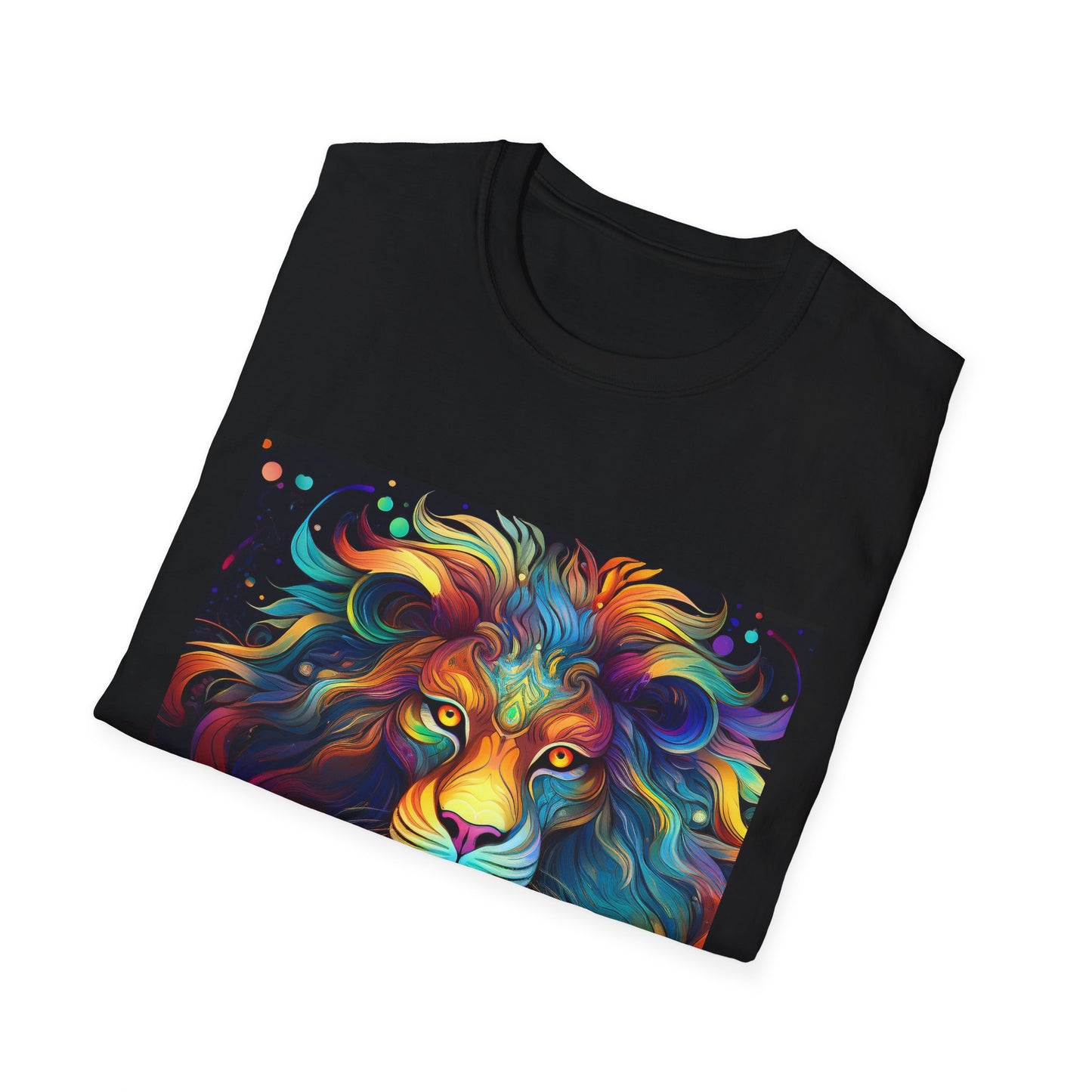 Colorful Leo Unisex Softstyle T-Shirt, Lion Graphic Tee for Animal Lovers, Astrology Shirt, Bold Art Wear, Gift for Leo Zodiac Fans