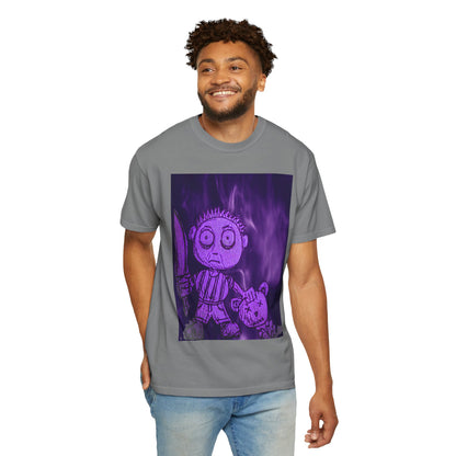 Horror Cartoon T-Shirt — Creepy Knife Kid with Broken Bunny Graphic