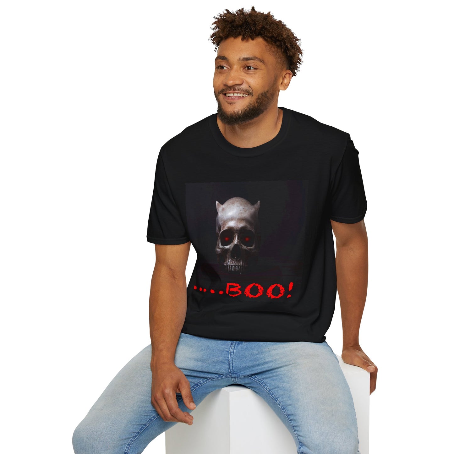 Spooky Skull BOO Halloween Tee, Unisex Softstyle T-Shirt, Halloween Apparel, Casual Ghost Shirt, October Fun Wear, Boo T-Shirt