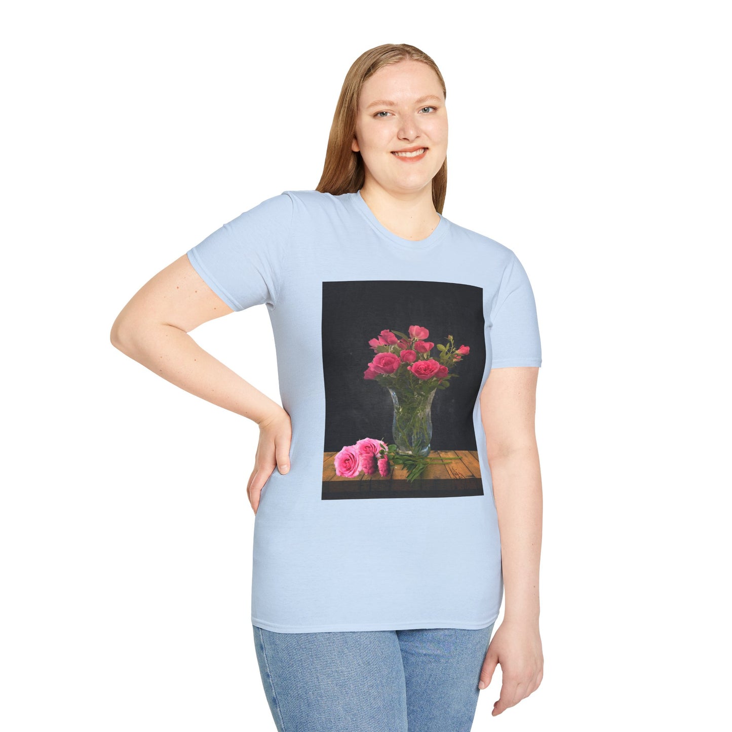Floral Long Stemmed Red Roses Bouquet T-Shirt, Softstyle Tee Inspired by Nature, Gift for Garden Lovers, Spring/Summer Fashion, Flowers Design