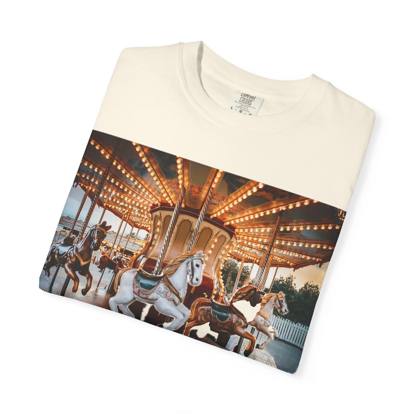 Vintage Full Carousel Horse Design Garment-Dyed T-shirt
