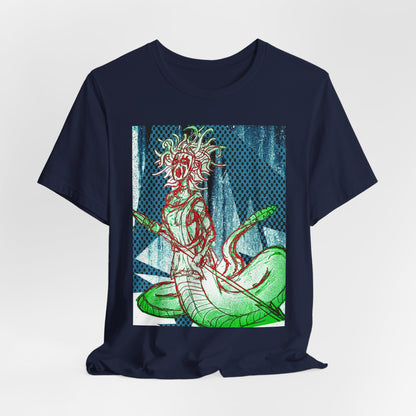 Mythic Serpent Goddess Tee — Neon Medusa Illustration T-Shirt