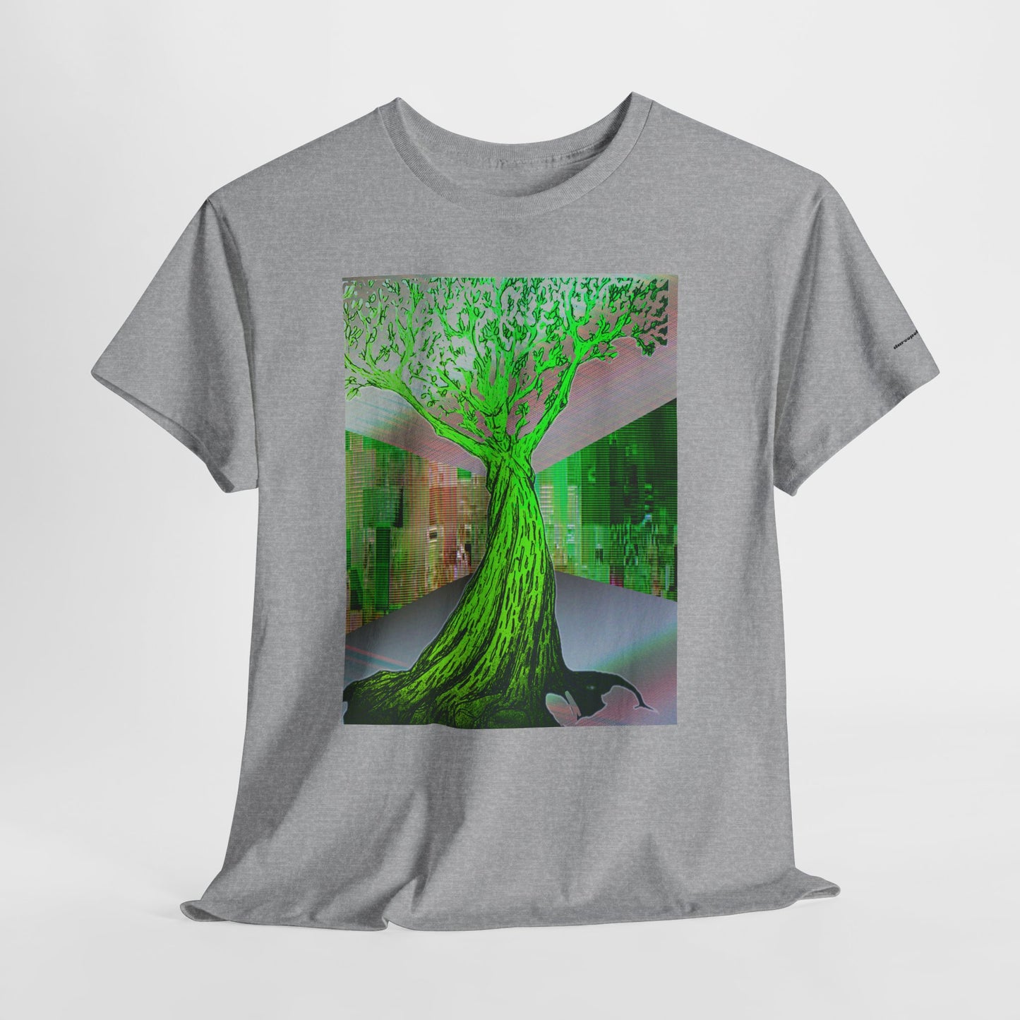Green Neon Tree Graphic Tee – Surreal Nature Art T-Shirt