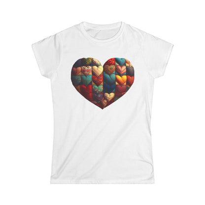 Women's Heart Patchwork Tee — Colorful Quilted Heart Graphic Shirt