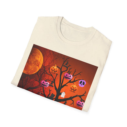Halloween Pumpkin Tree T-Shirt, Unisex Softstyle Tee for Halloween, Spooky Vibes, Autumn Fashion, Fall Celebration Shirt