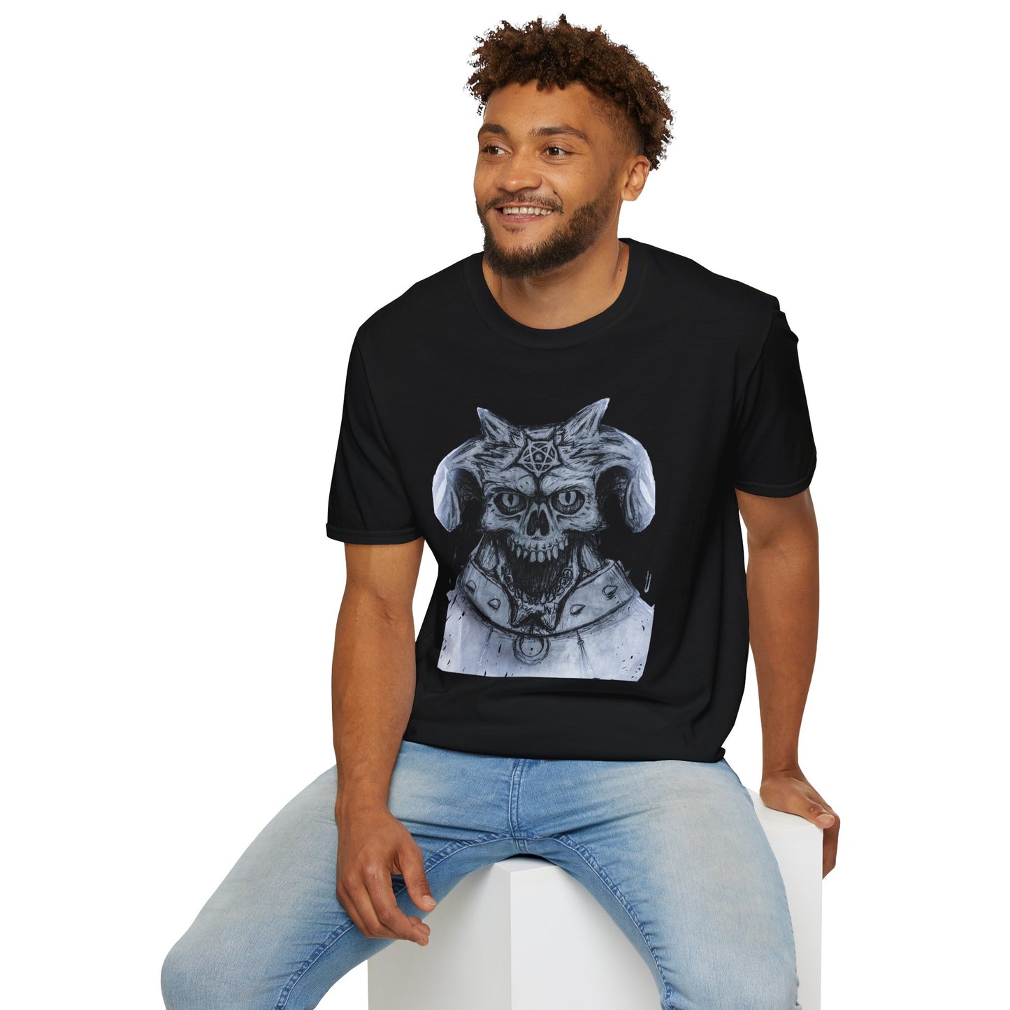Edgy Graphic Tee: Unisex Softstyle T-Shirt with Skull Design, Art Lover Gift, Halloween Costume, Casual Wear, Unique Artwork Apparel