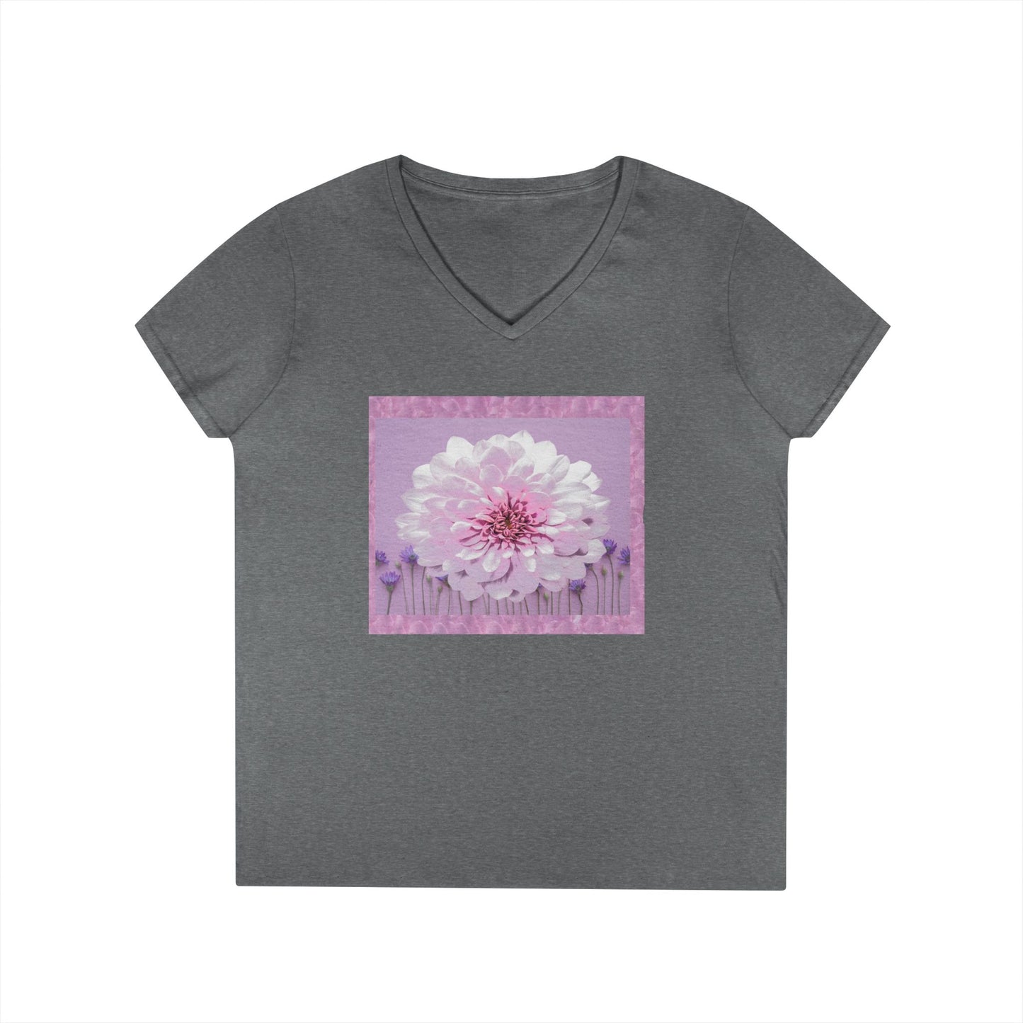 Floral V-Neck Tee — 'Sophie's Saturday' Pink Blossom Graphic