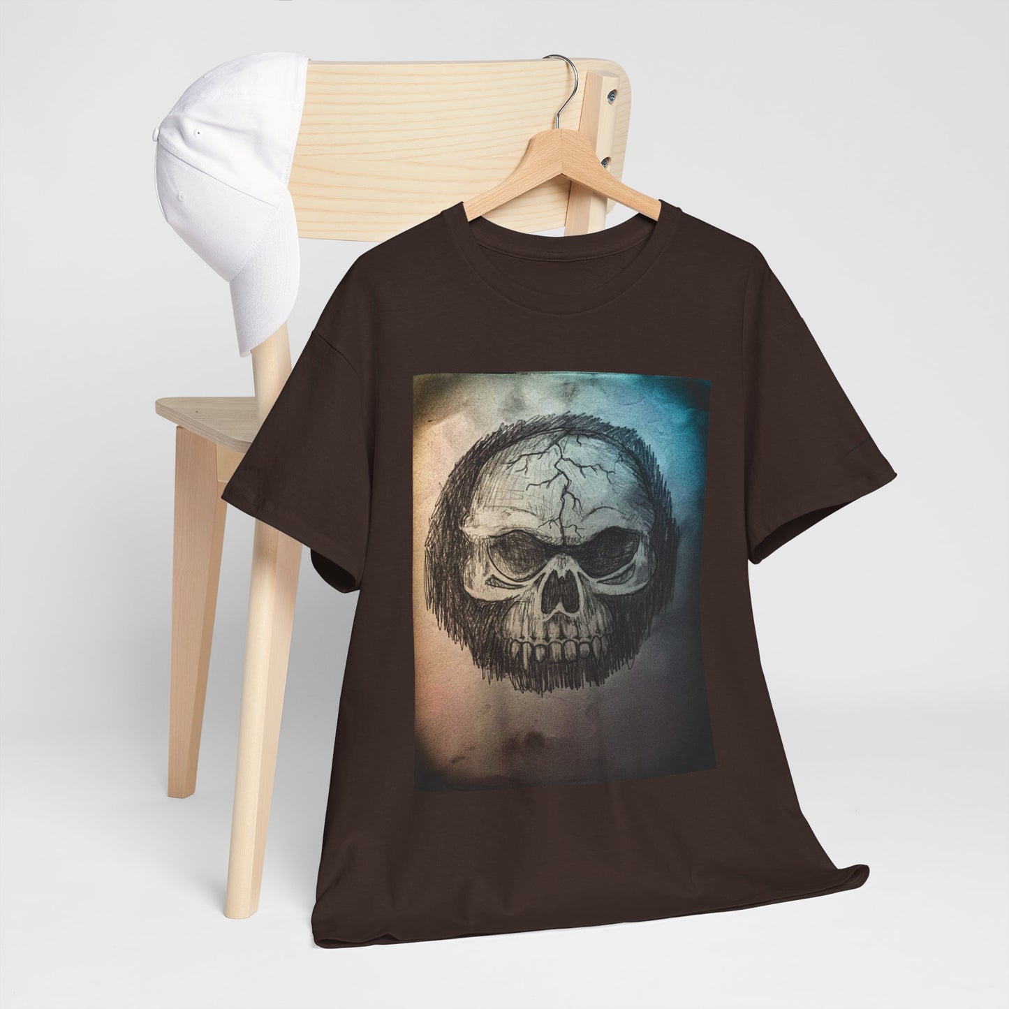 Skull Tee - Feathered Skull Hazy Border Design