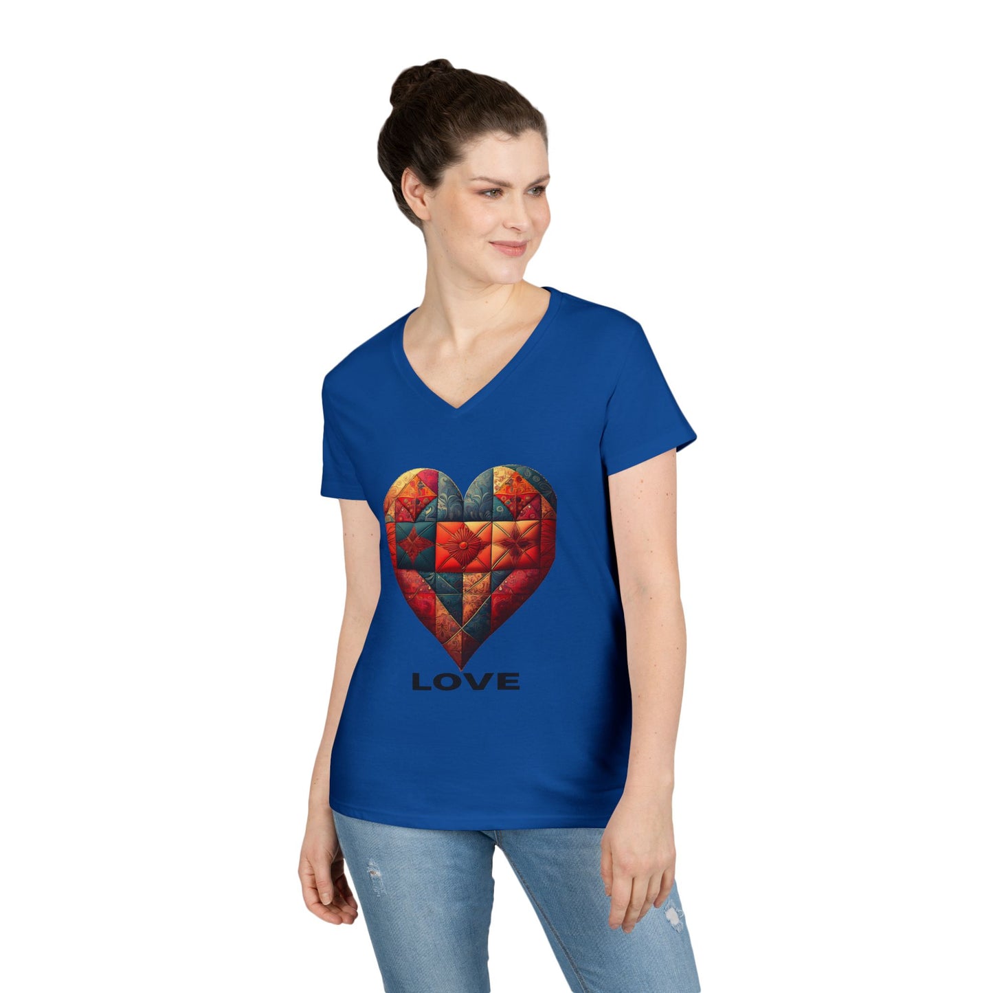 Love Patchwork Heart V-Neck Tee