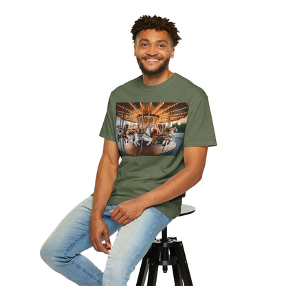 Vintage Full Carousel Horse Design Garment-Dyed T-shirt