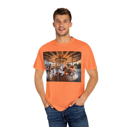 Vintage Full Carousel Horse Design Garment-Dyed T-shirt