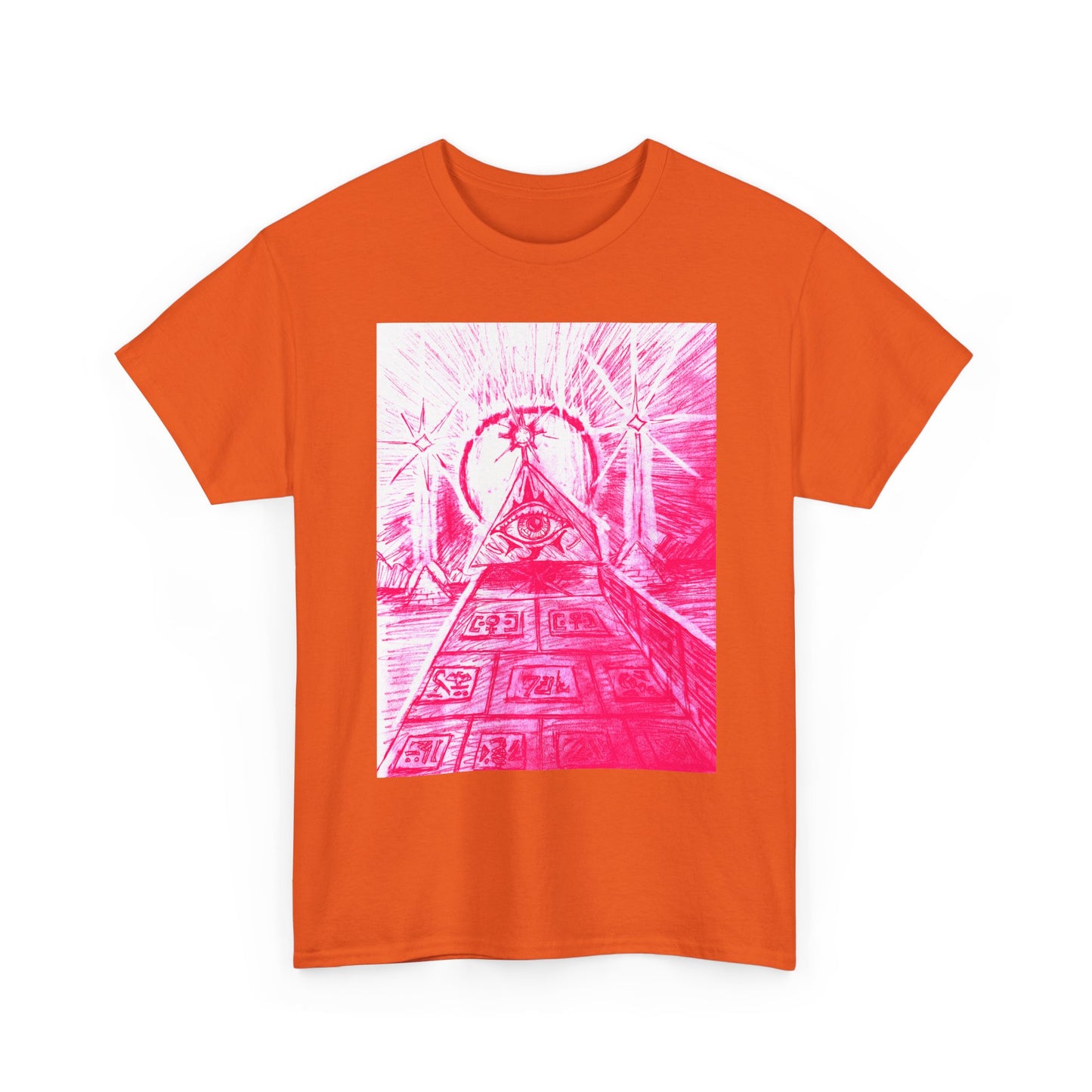 Pink Pyramid Eye Vibrant Artistic Unisex Heavy Cotton Tee | Creative Graphic Tee for Art Lovers, Casual Wear, Gifts, Festival Apparel, Statement Shirt