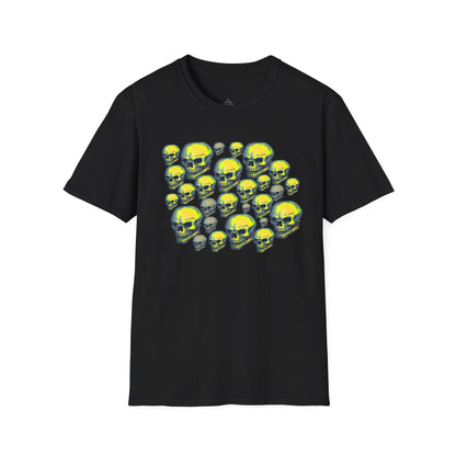 Neon Skull Cluster T-Shirt — Retro Grunge Graphic Tee for Halloween & Streetwear