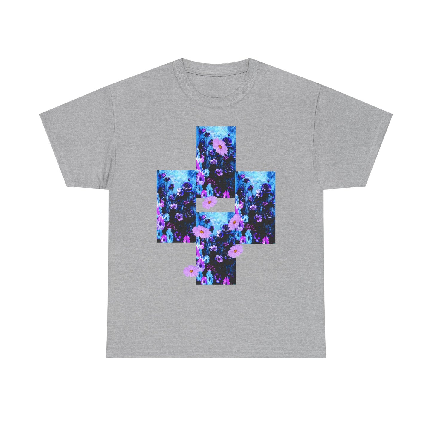 Floral Blue Cross T-Shirt — Vintage Indie Floral Graphic Tee