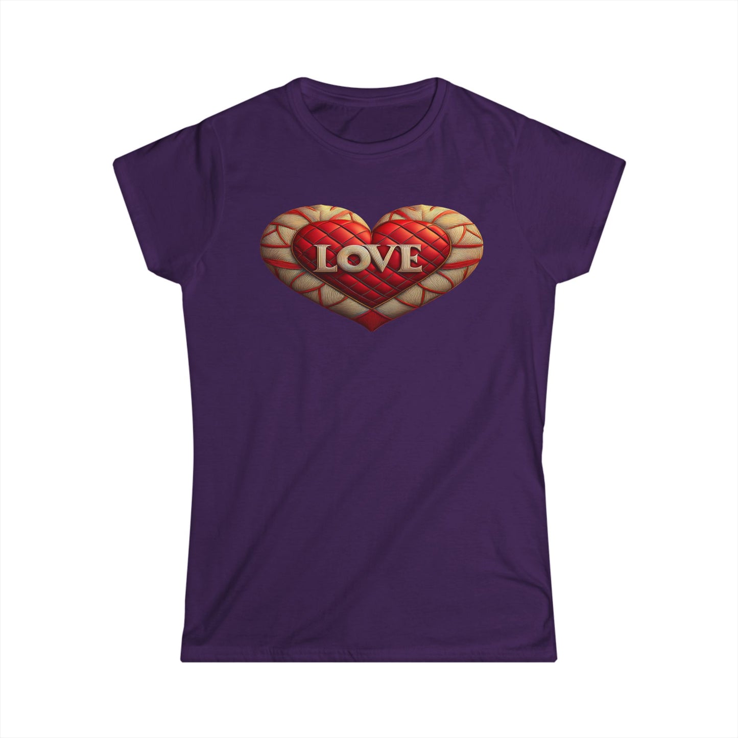 Women's Love Quilted Heart Tee — Red Quilted Heart "LOVE" Graphic Shirt