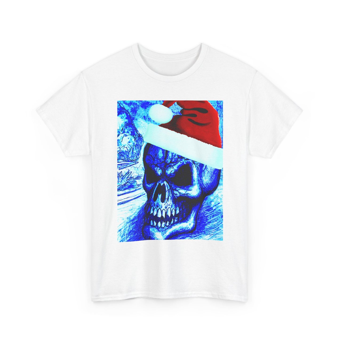 Christmas Skull Tee — Blue Santa Skull Holiday T-Shirt