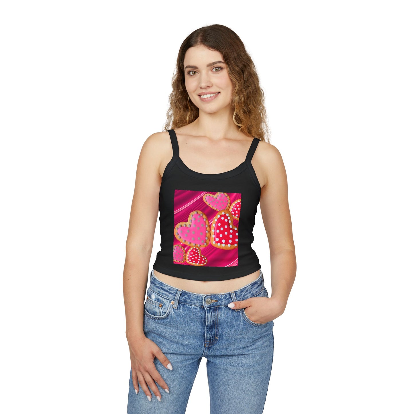 Valentine's Day Heart Print Tank Top, Cute Summer Top, Women's Spaghetti Strap Shirt, Fun Gift for Her, Sweetheart Gift