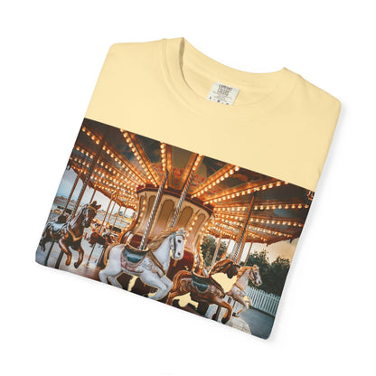 Vintage Full Carousel Horse Design Garment-Dyed T-shirt