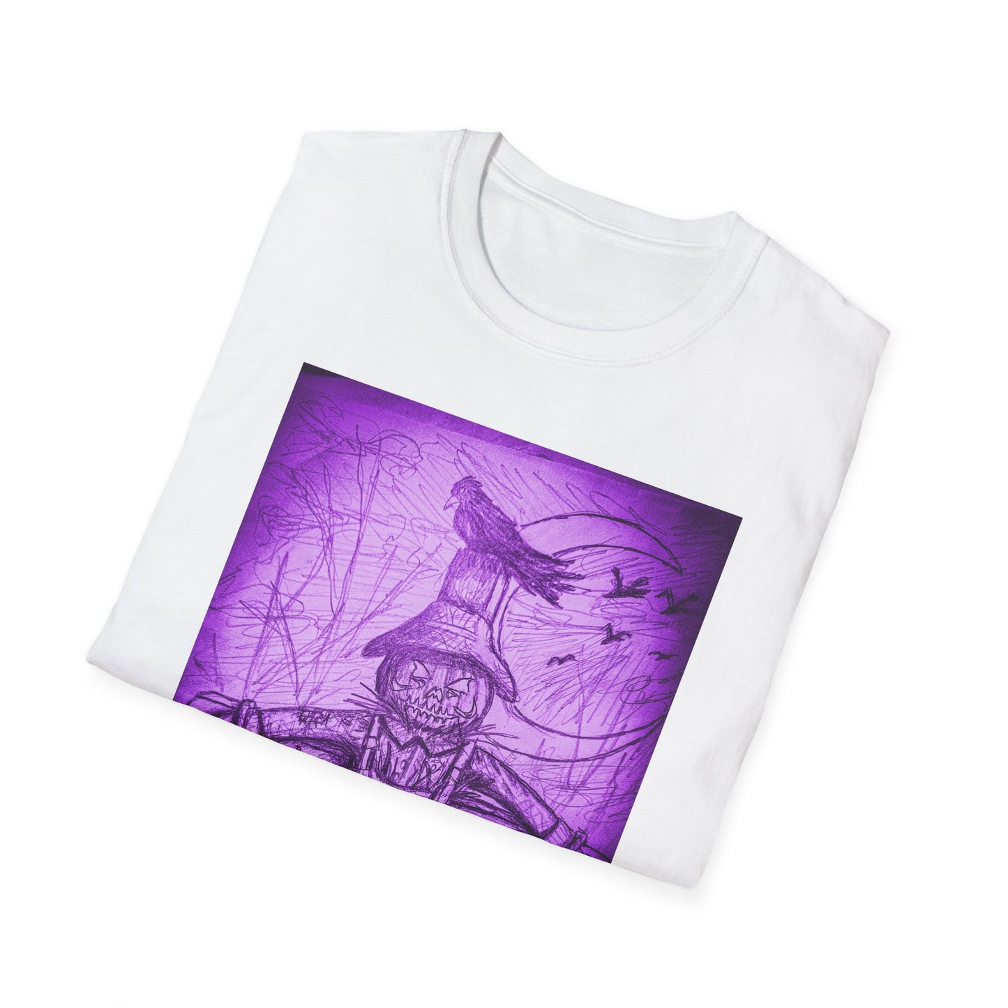 Purple Scarecrow Unisex Tee | Softstyle T-Shirt | Gothic Art, Fall Fashion, Halloween Shirt, Casual Wear, Scarecrow Design