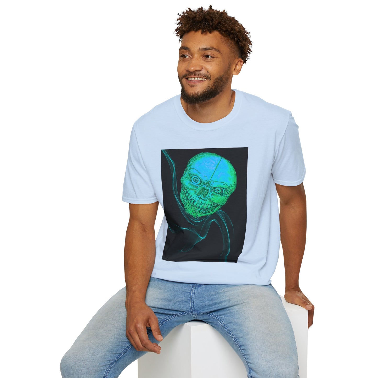 Glow-in-the-Dark floating vibe Skull T-Shirt, Creepy Halloween Tee, Unisex Softstyle Top, Spooky Gift for Teens, Unique Graphic Shirt