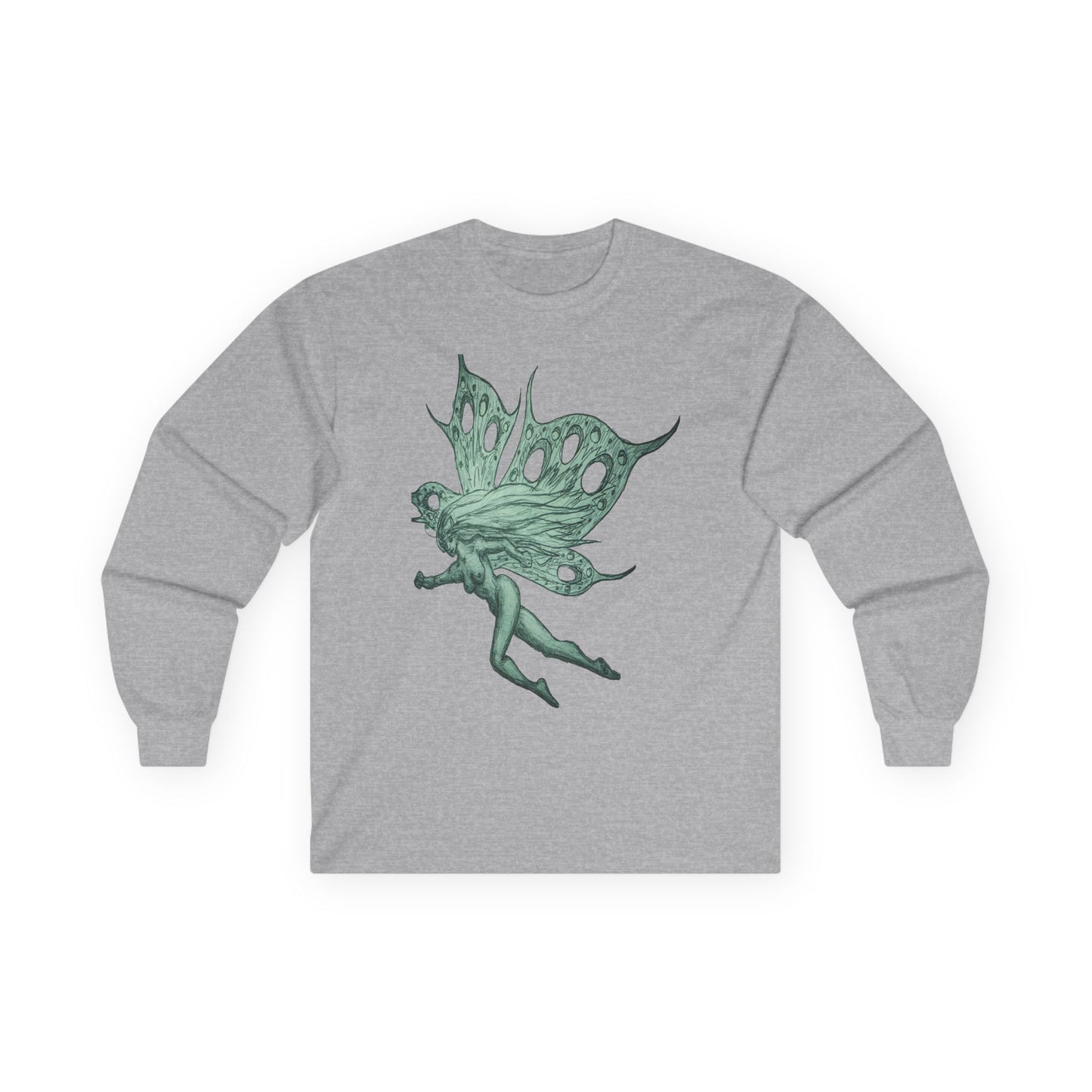 Green Fairy Wings Long Sleeve Tee — Ethereal Nature Graphic Shirt