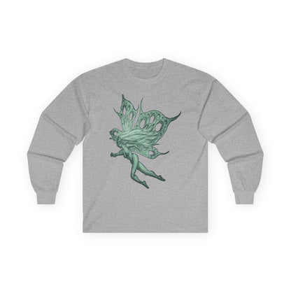 Green Fairy Wings Long Sleeve Tee — Ethereal Nature Graphic Shirt
