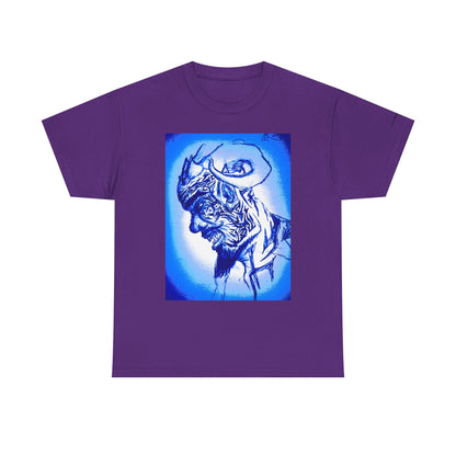 Blue Surreal Demon Horned Halo Portrait Tee