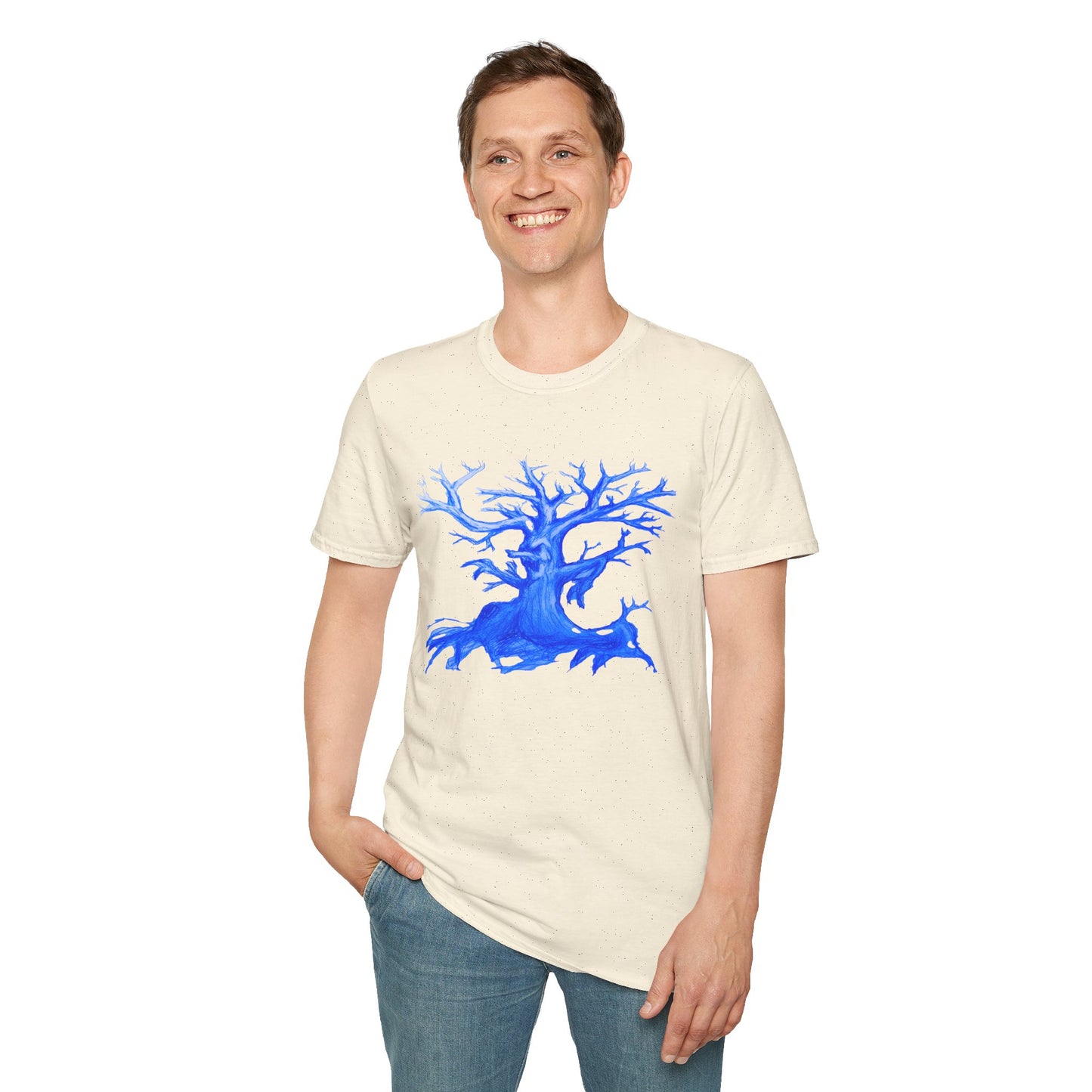 Artistic Animated Tree Design Unisex Softstyle T-Shirt | Eco-friendly Gift, Casual Wear, Nature Lover Tee, Perfect for Any Season