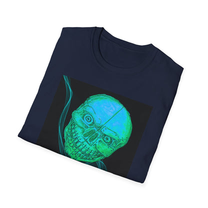 Glow-in-the-Dark floating vibe Skull T-Shirt, Creepy Halloween Tee, Unisex Softstyle Top, Spooky Gift for Teens, Unique Graphic Shirt