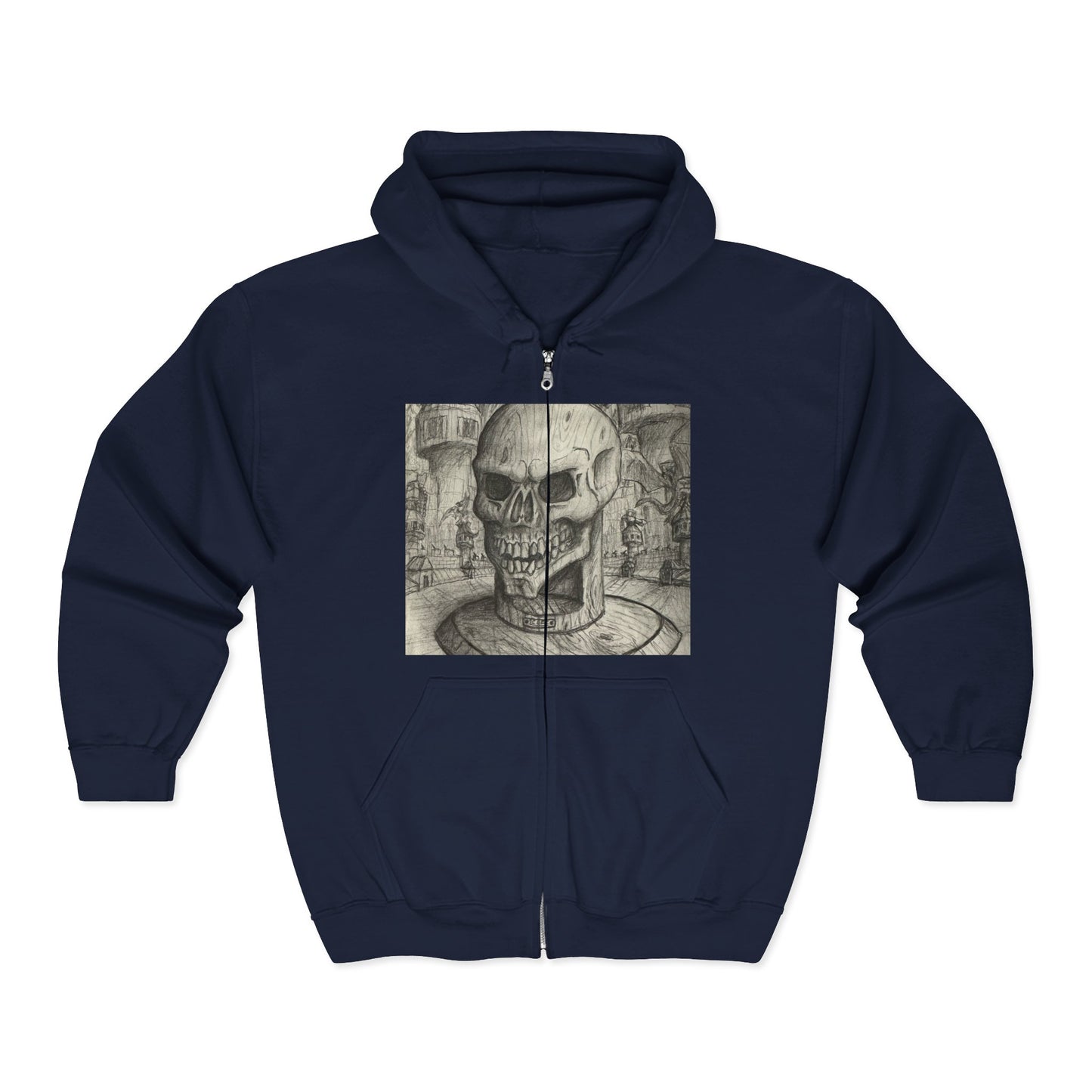 Gothic Black and White Skull Zip Hoodie, Unique Art Sweatshirt, Unisex Heavy Blend Hoodie, Stylish Casual Wear, Perfect for Halloween and Gift