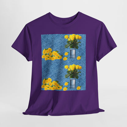 Sunflower double the pretty Bouquet Unisex Heavy Cotton Tee, Floral Graphic Tee, Casual Wear, Gift for Her, Summer Fashion, Eco-Friendly T-Shirt