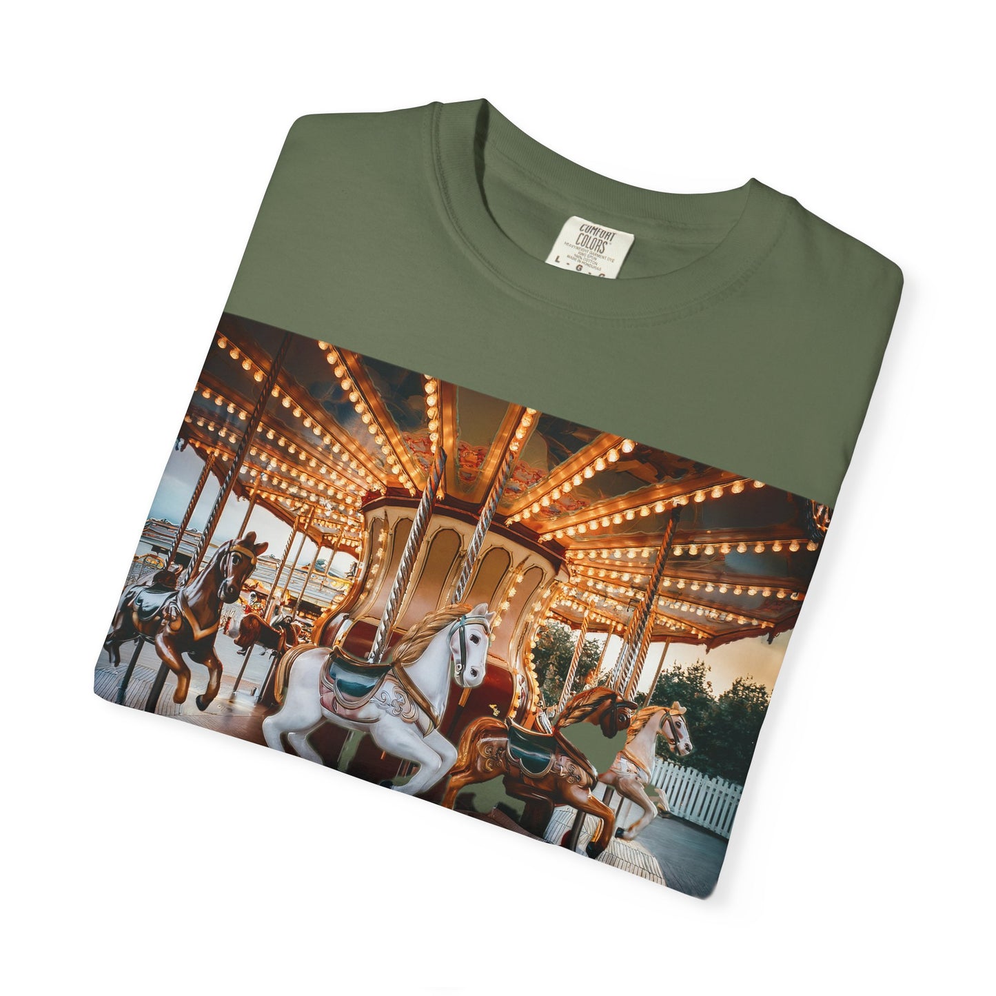 Vintage Full Carousel Horse Design Garment-Dyed T-shirt
