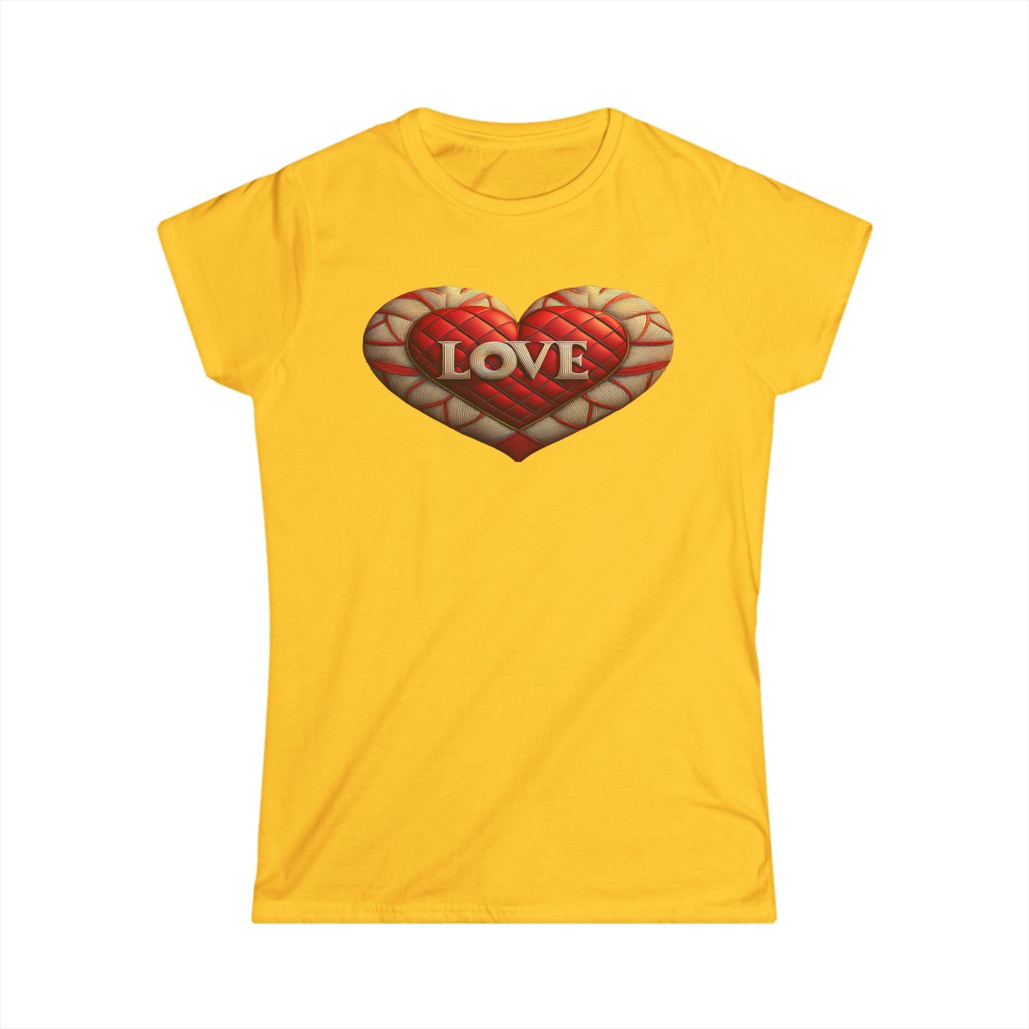 Women's Love Quilted Heart Tee — Red Quilted Heart "LOVE" Graphic Shirt