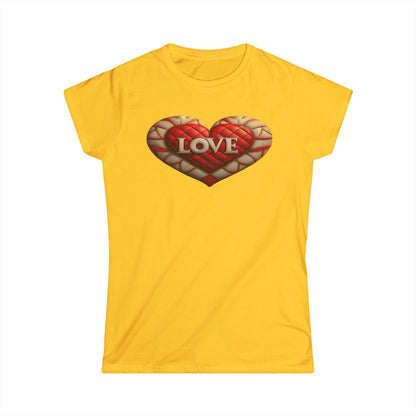 Women's Love Quilted Heart Tee — Red Quilted Heart "LOVE" Graphic Shirt