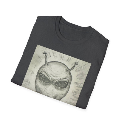 Alien Sketch B & W Unisex Softstyle T-Shirt, Casual Graphic Tee, Sci-Fi Lover Apparel, Unique Gift for UFO Enthusiasts, Everyday Wear