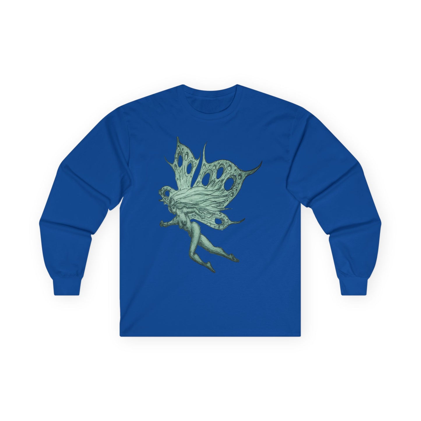 Green Fairy Wings Long Sleeve Tee — Ethereal Nature Graphic Shirt