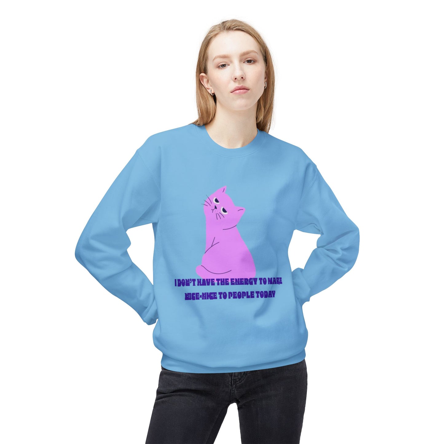 Cat Energy Sweatshirt, Cozy Unisex Crewneck, Funny Cat Lover Gift, Relaxed Fit Pullover, Perfect for Cat Lovers and Introverts