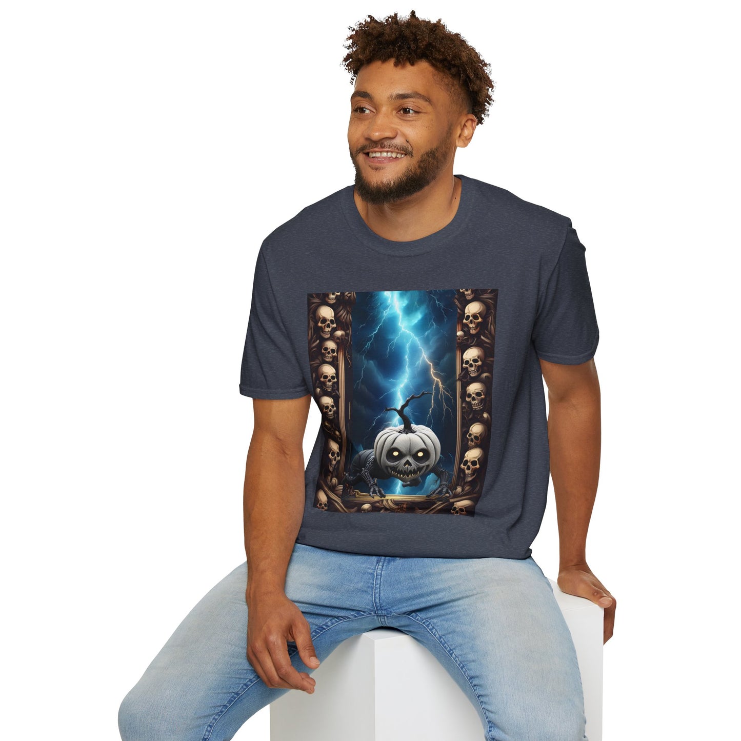 Spooky Skull Pumpkin Crawls from Frame T-Shirt, Halloween Shirt, Unisex Graphic Tee, Casual Halloween Wear, Fall Fashion