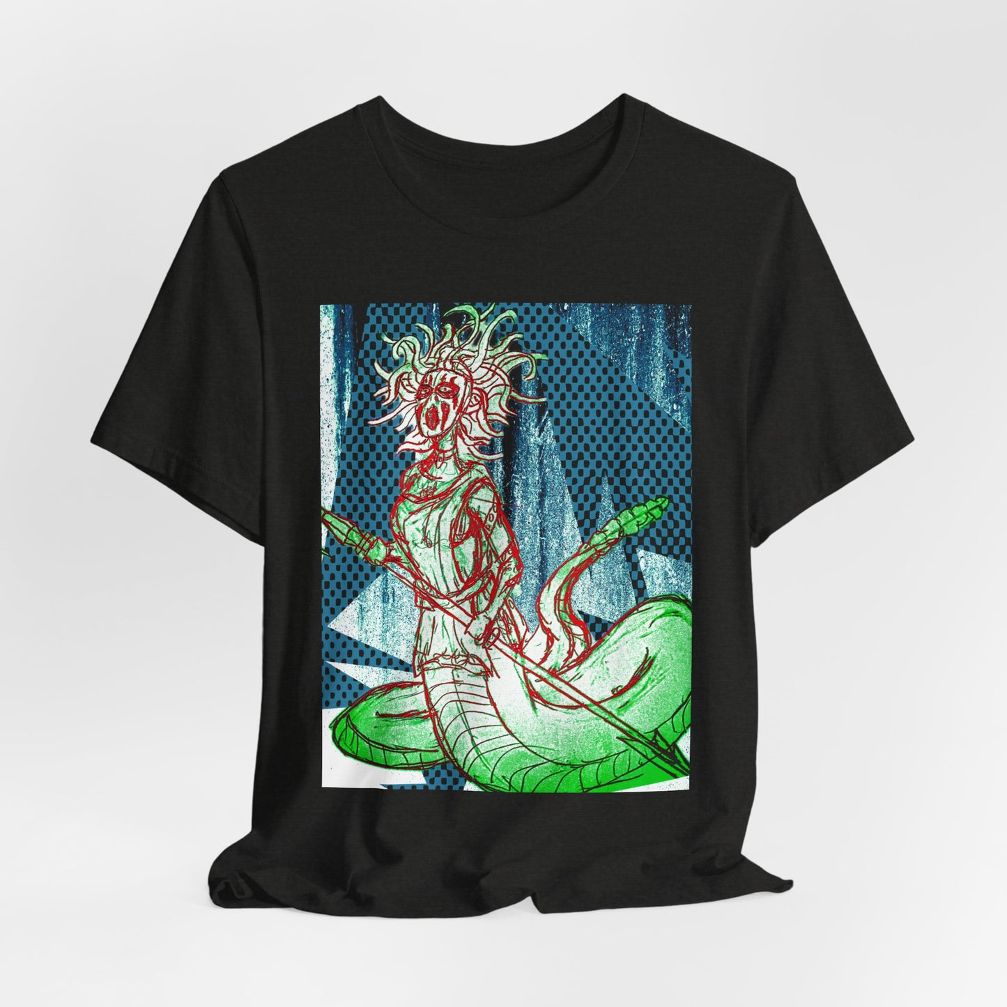Mythic Serpent Goddess Tee — Neon Medusa Illustration T-Shirt