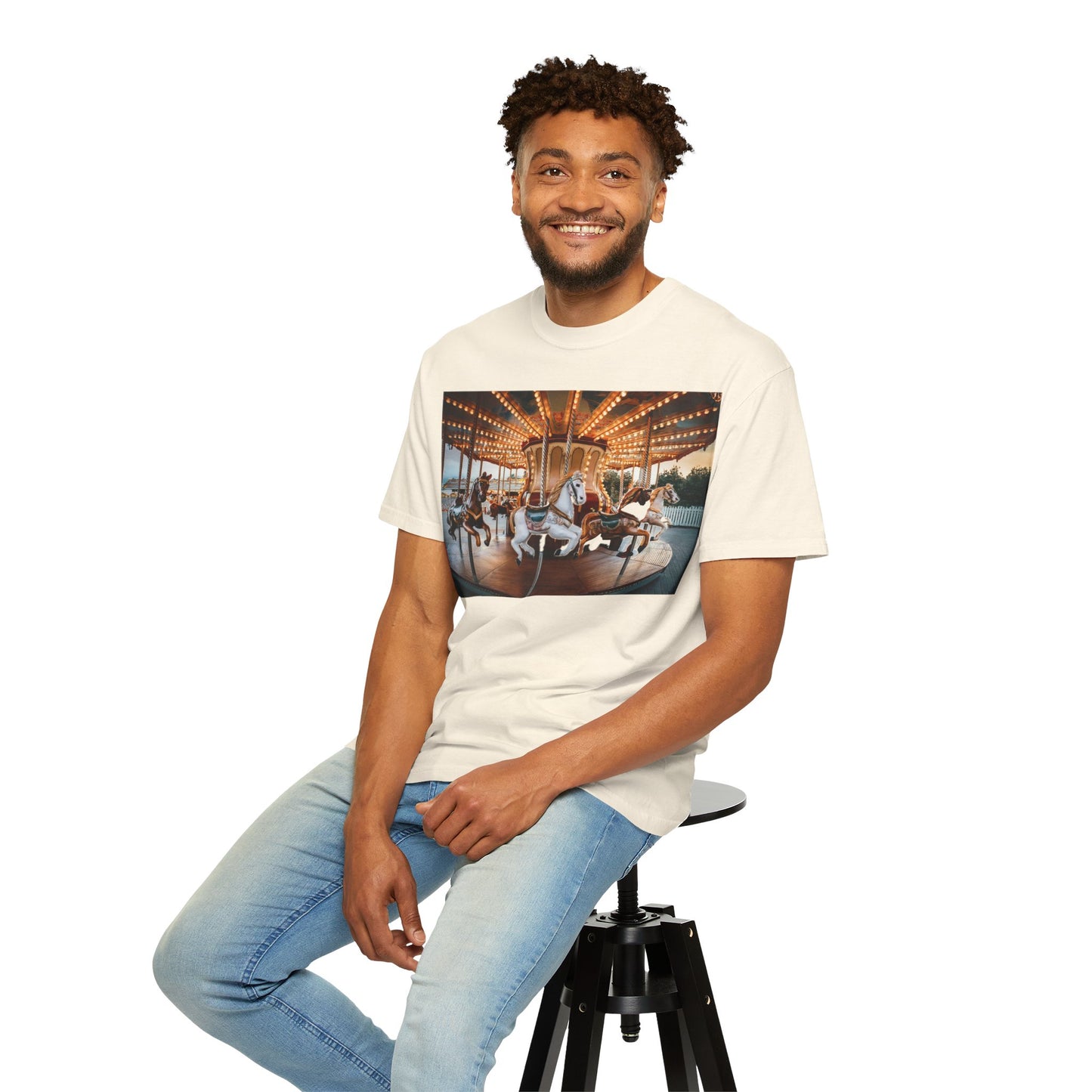 Vintage Full Carousel Horse Design Garment-Dyed T-shirt